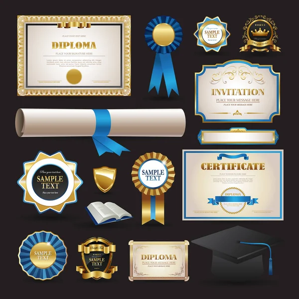 Diploma e elementos escolares conjunto coleção — Vetor de Stock
