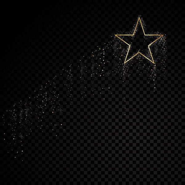 Estrela brilhante moldura dourada. Isolado em fundo preto transparente. Ilustração vetorial —  Vetores de Stock