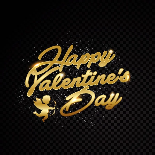 Valentine day title text golden frame. Isolated on black transparent background. Vector illustration — Stock Vector