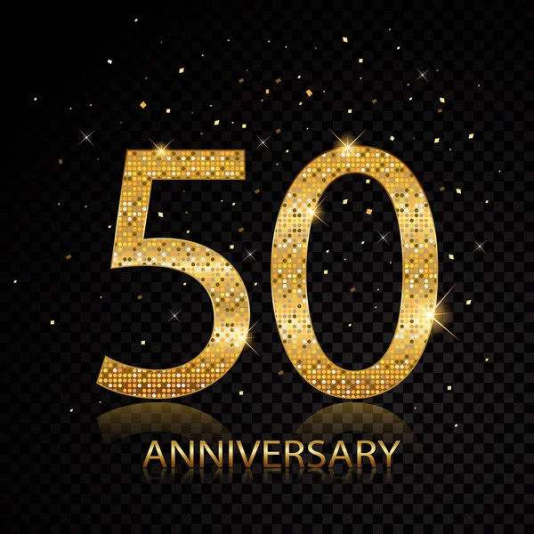 siyah şeffaf arka plan üzerinde izole 50 yıldönümü altın numaraları. Vektör çizim