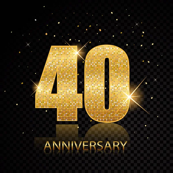 40 anniversary golden numbers isolated on black transparent background. Vector illustration — Stock Vector