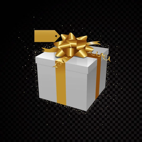 Golden vector 3D gift box isolated on black background — Stock Vector