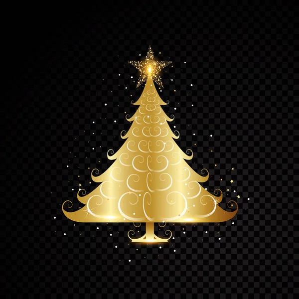 Albero di Natale dorato design isolato su sfondo nero — Vettoriale Stock