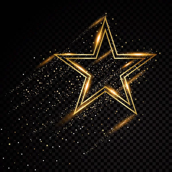Star sparkle Χρυσή κορνίζα. Απομονωμένη σε μαύρο διαφανές φόντο. Εικονογράφηση διάνυσμα — Διανυσματικό Αρχείο