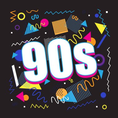 Parti zamanı 90s stil etiketi. Vektör çizim.