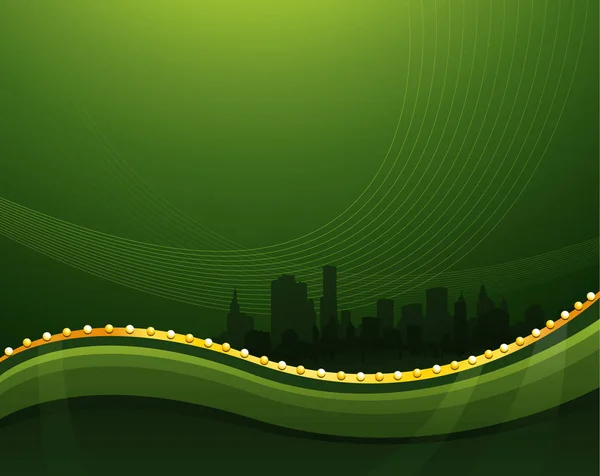 抽象绿色挥动的背景与城市风景 — 图库矢量图片