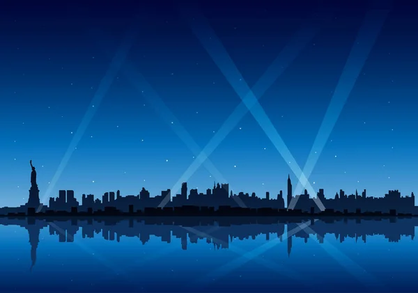 Silhouette fél városkép éjjel háttér fények — Stock Vector