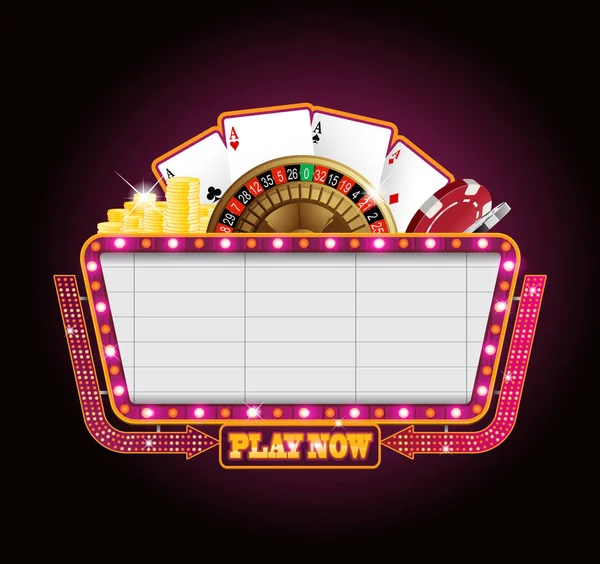 Brillantemente teatro incandescente retro casino neon segno — Vettoriale Stock