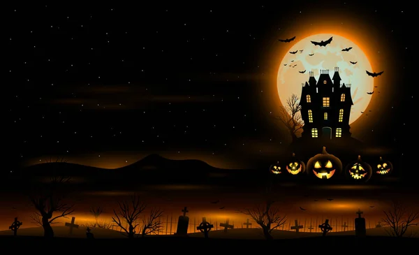 Vector Halloween background with haunted house mansion — Stock Vector