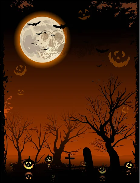 Vertikal orange Halloween bakgrund med läskigt träd — Stock vektor