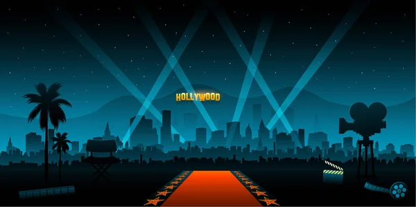 Hollywood film red carpet achtergrond en stad — Stockvector