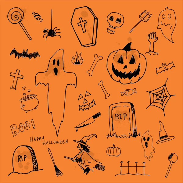 Halloween vector doodles elementen geïsoleerd op achtergrond — Stockvector