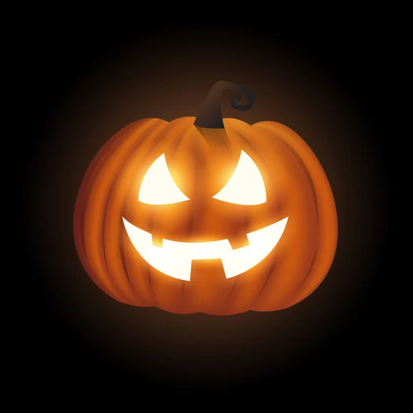 Pumpkin face jack o lantern isolated on black background — Stock Vector