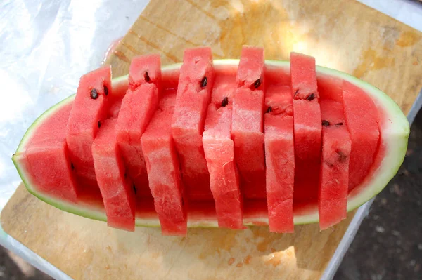 Skivad Kapad Fjärde Vattenmelon Bordet — Stockfoto