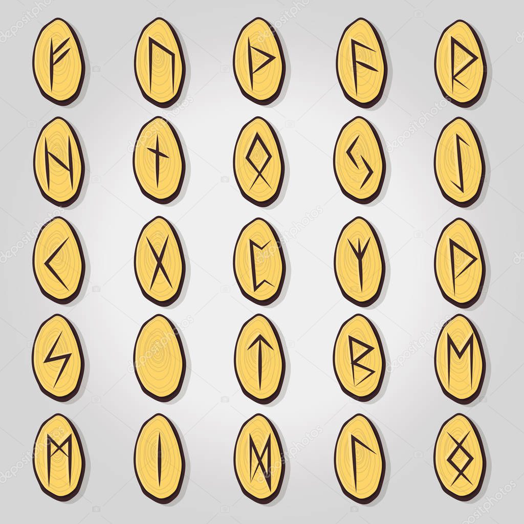 Set of Old Norse Scandinavian runes. Runic alphabet, futhark.
