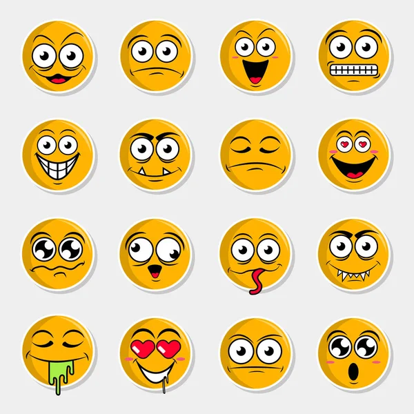Conjunto de emoções sorridentes felizes bonitos, ilustração vetorial — Vetor de Stock