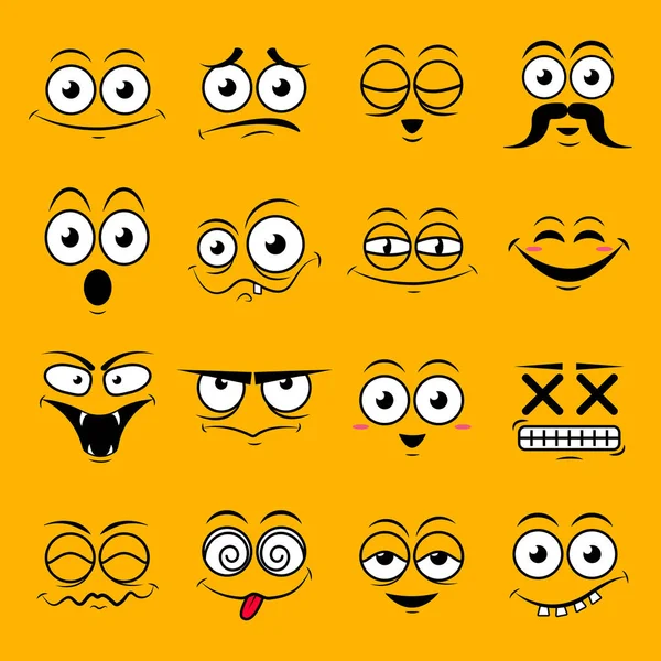 Set von niedlichen glücklichen gelben Smiley-Emotionen, Vektorillustration — Stockvektor