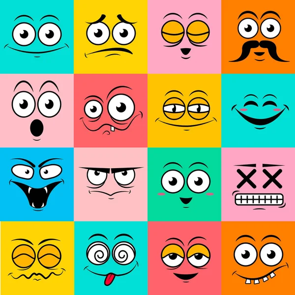 Set colorato di simpatiche emozioni sorridenti felici, illustrazione vettoriale — Vettoriale Stock