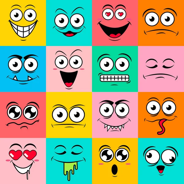 Ensemble coloré d'émotions smiley heureux mignon, illustration vectorielle — Image vectorielle