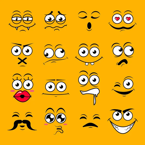 Yellow set of cute happy smiley emotions,vector illustration — Stock Vector