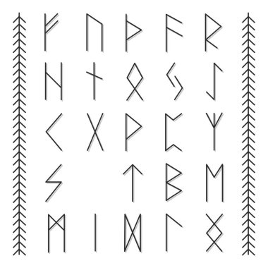 Eski gizli semboller, beyaz, rune yazı Vikingler harfler. Vektör çizim hafif dokulu. Eski İskandinav mektup.