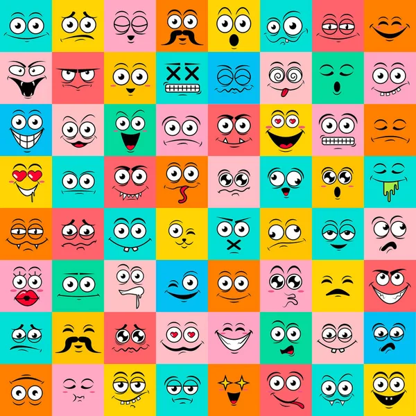 Colorfull grande set di simpatiche emozioni sorridenti felici, illustrazione vettoriale — Vettoriale Stock