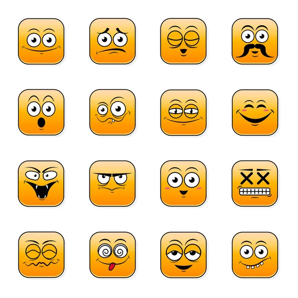 Žlutá ikona sada roztomilý šťastný obličej emocí, vektorové ilustrace — Stockový vektor