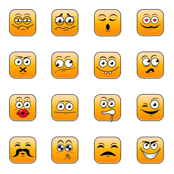 Yellow icon set of cute happy smiley emotions, vector illustration — стоковый вектор