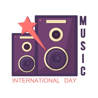 Beyaz arka plan üzerinde izole stereo arabellek hoparlör. Ses müzik logosunu görmeniz gerekir. Retro hoparlör müzik vektör çizim için.