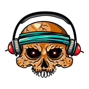 Kafatası dj vektör Illustration. Dj gün süren toplantı için gömlek tasarım. Etiket kafatası dj gün