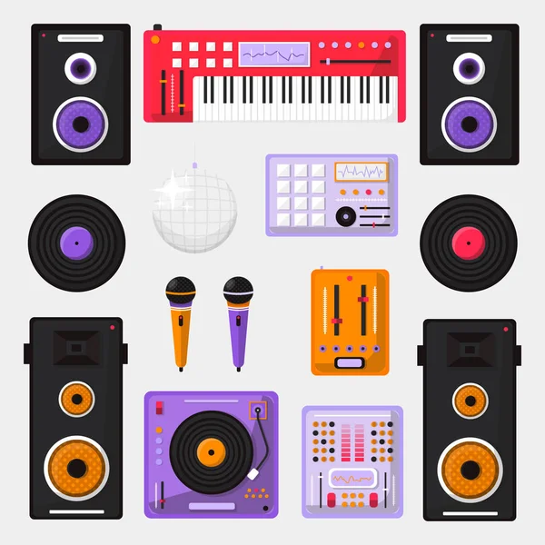 Set of DJ mix devices isolated on white background. Worl music day vector illustration.Dj equipment. — Stock Vector