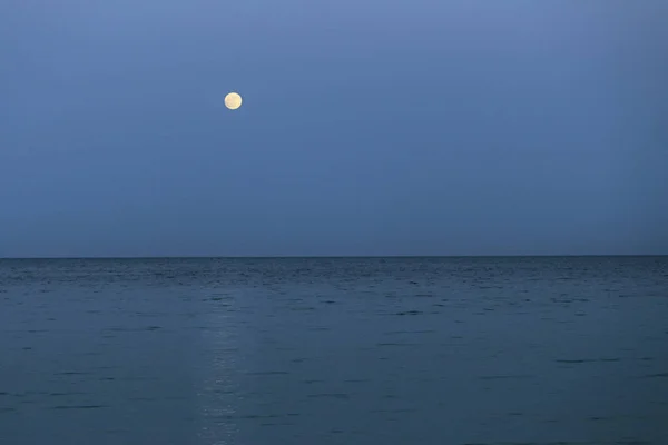 Grande pleine lune se lève au-dessus de la mer au crépuscule . — Photo