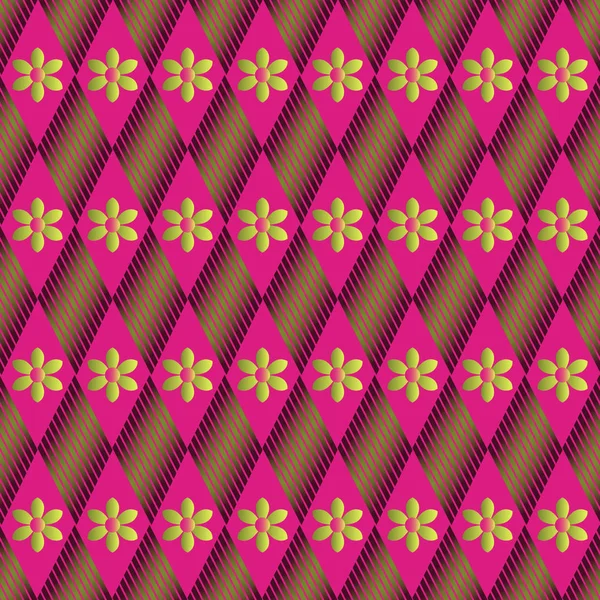 Vektor Illustration Bakgrund Randiga Rhombuses Och Dekorativa Blommor Designelement För — Stock vektor