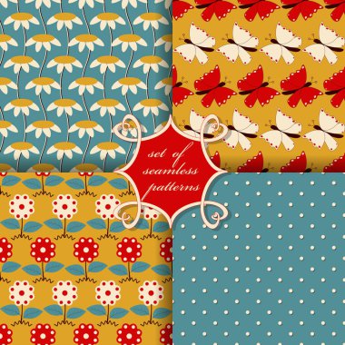 sorunsuz soyut vektör kağıt dekoratif çiçekler, kelebekler ve karalama defteri için tasarım öğeleri kümesi 