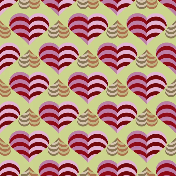 ストライプ ハートとバレンタインデーのシームレスなベクトル イラスト — ストックベクタ