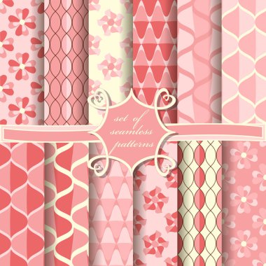 sorunsuz vektör kağıt soyut desenler, dekoratif çiçek, geometrik şekiller kümesi