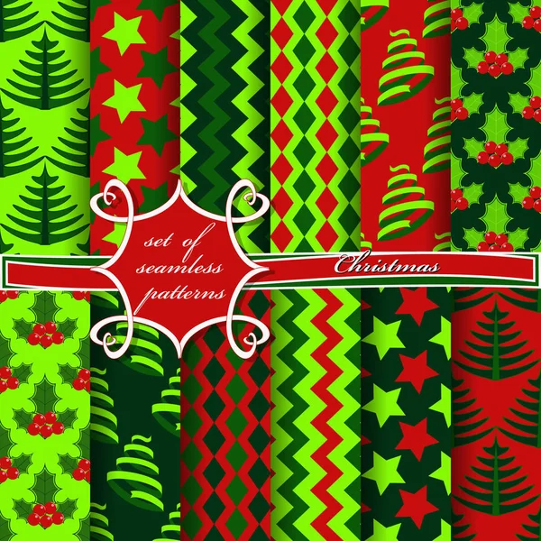 Set of seamless Christmas illustrations. Abstract vector paper with Christmas symbols and elements of Christmas design