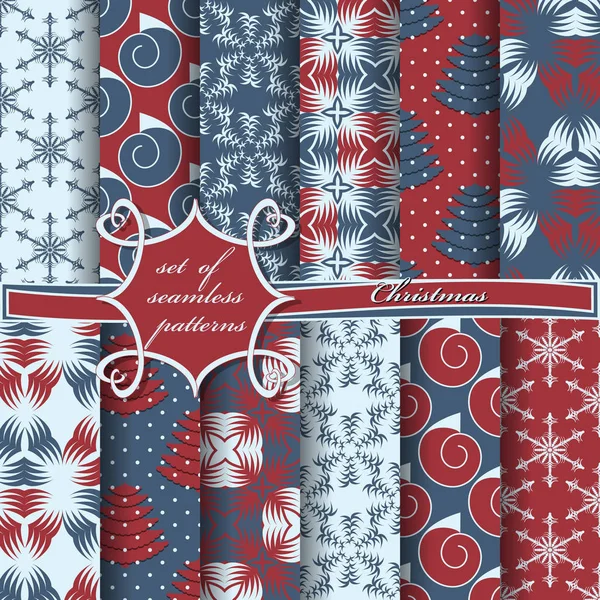 Set of seamless Christmas illustrations. Abstract vector paper with Christmas symbols and elements of Christmas design