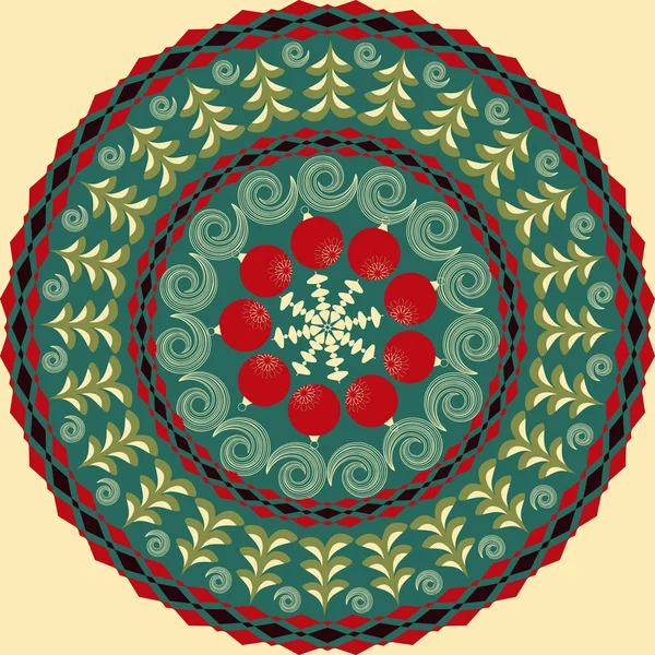 Patrón Circular Vectorial Con Símbolos Navideños Árbol Navidad Bolas Navidad — Archivo Imágenes Vectoriales