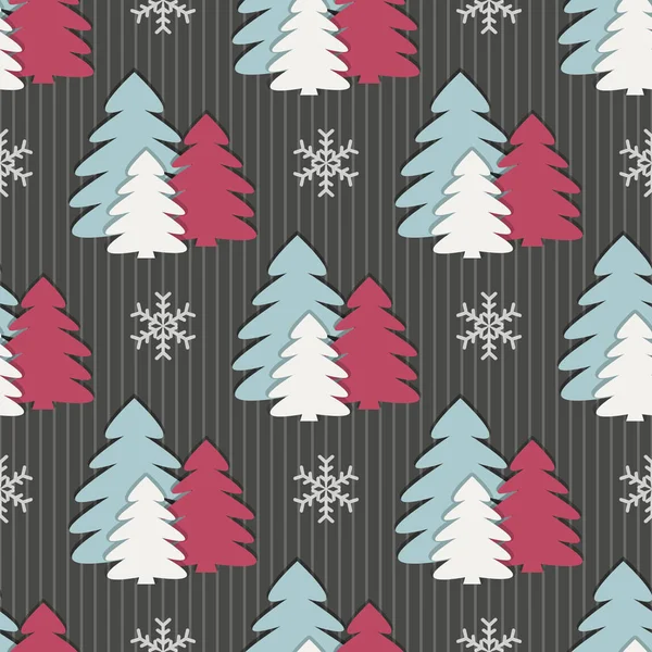 Fondo de ilustración de vectores de Navidad sin costuras. Árbol de Navidad, copos de nieve — Vector de stock