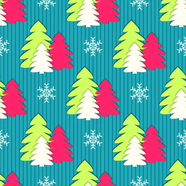 シームレスなクリスマス ベクトル イラスト背景 クリスマス ツリー 雪の結晶 — ストックベクタ