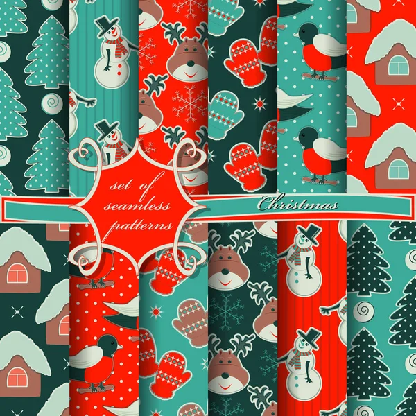 Ensemble d'illustrations de Noël sans couture. Papier vectoriel abstrait avec symboles de Noël et éléments de conception de Noël — Image vectorielle