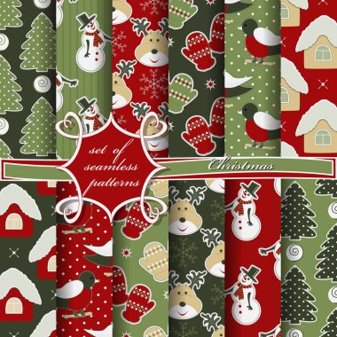 Kusursuz Noel çizimleri seti. Noel sembolleri ve Noel tasarımının unsurları içeren soyut vektör kağıdı