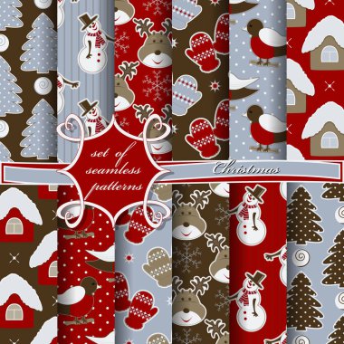 Kusursuz Noel çizimleri seti. Noel sembolleri ve Noel tasarımının unsurları içeren soyut vektör kağıdı