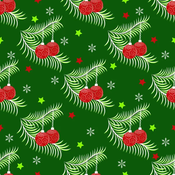 Seamless Christmas Vector Background Illustration Christmas Balls Branch — Stock Vector