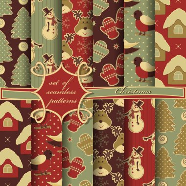 Kusursuz Noel çizimleri seti. Noel sembolleri ve Noel tasarımının unsurları içeren soyut vektör kağıdı