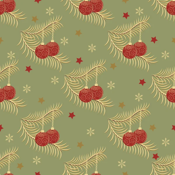 Naadloze Kerst Vector Achtergrond Illustratie Kerstballen Een Tak — Stockvector