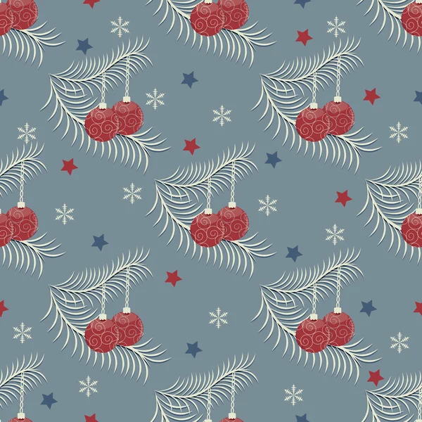 Ilustração Fundo Vetor Natal Sem Costura Bolas Natal Ramo — Vetor de Stock