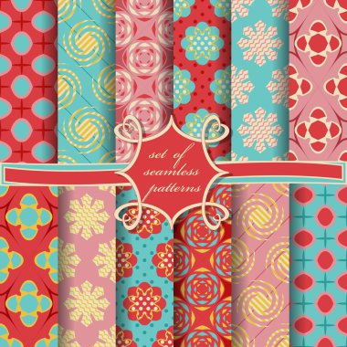 sorunsuz vektör çizimler ile soyut çok renkli geometrik şekiller, dekoratif çiçek kümesi