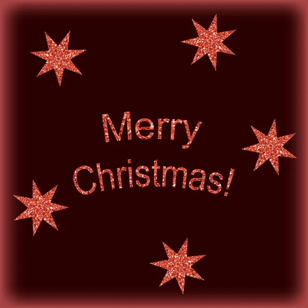 メリークリスマス 赤い光沢のある碑文と星とベクトル グリーティング カード — ストックベクタ
